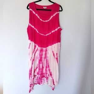 Jovie Pink and White Tie-Dye High Low Maxi Swim Suit Cover Dress